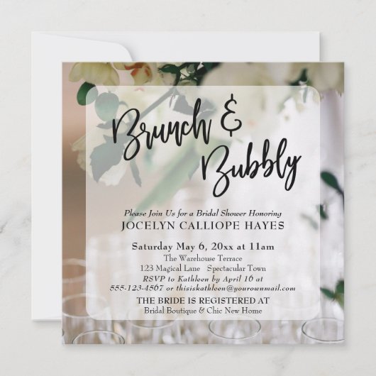 Champagne Photo Brunch & Bubble Handwriting Kaart (Voorkant)