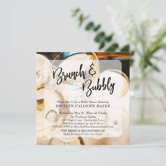 Champagne Photo Brunch & Bubble Handwriting Kaart (Staand voorkant)