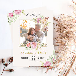 Champagne PHOTO Floral Wedding Style Kaart