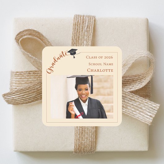 Champagne photo She did it Graduate  Vierkante Sticker