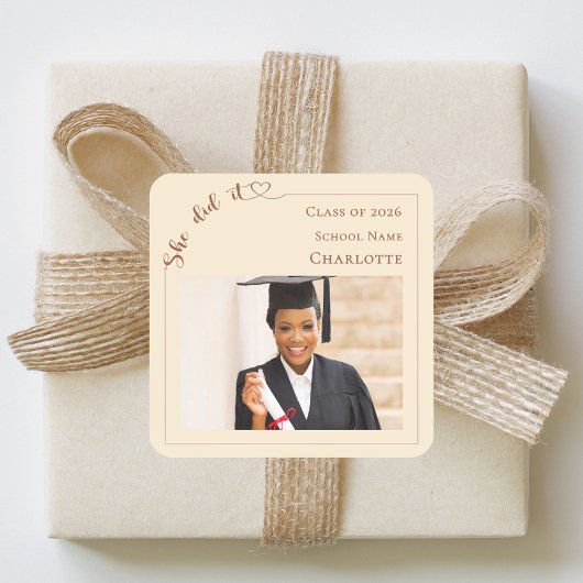 Champagne photo She did it Graduate Vierkante Sticker