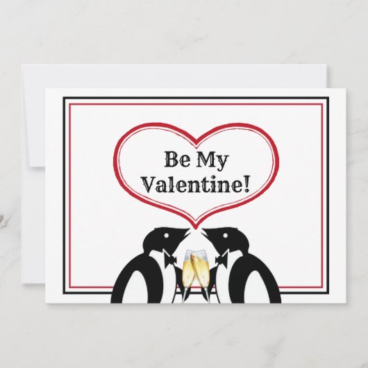 Champagne Pinguïns Valentijnkaart Aankondiging (Voorkant)