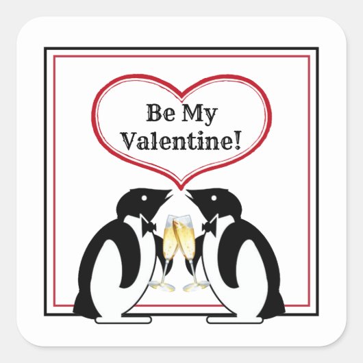 Champagne Pinguïns Vierkante Stickers (Voorkant)