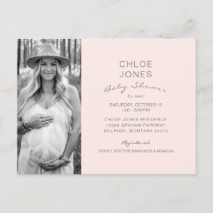 Champagne Pink Baby shower door Mail B/W Foto Uitnodiging Briefkaart