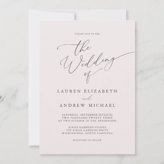 Champagne Pink en bruin minimalistisch huwelijk Kaart (Voorkant)