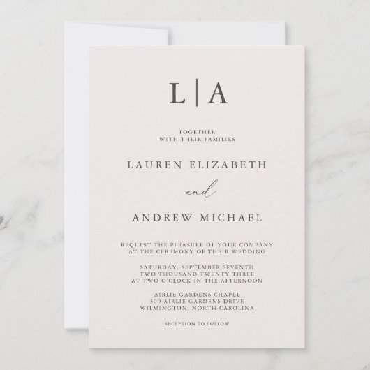 Champagne Pink en bruin Monogram Wedding Kaart (Voorkant)