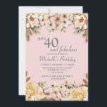 Champagne Pink Floral 40th Birthday Party Kaart<br><div class="desc">Champagne en ivoorbloem op roze 40ste verjaardag / 40 en geweldige uitnodiging</div>