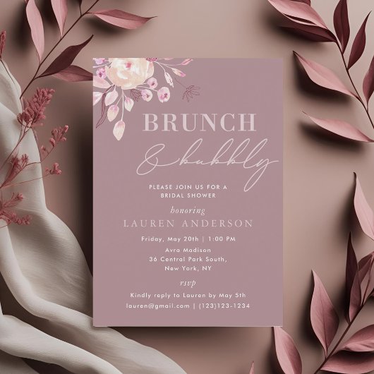 Champagne Pink Floral Bridal Brunch en Bubble Kaart