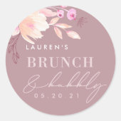 Champagne Pink Floral Bridal Brunch en Bubble Ronde Sticker (Voorkant)