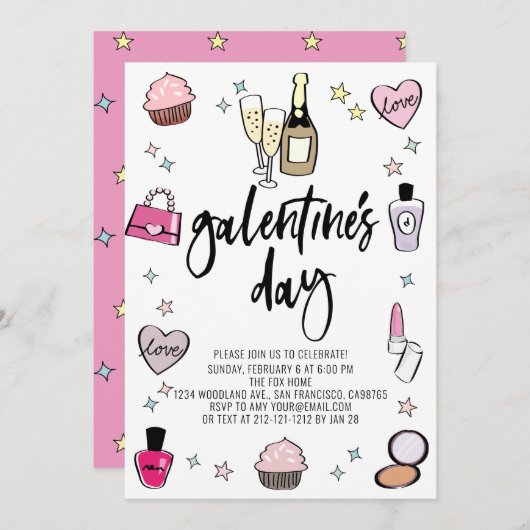 Champagne Pink Galentine Dag Kaart (Voorkant / Achterkant)