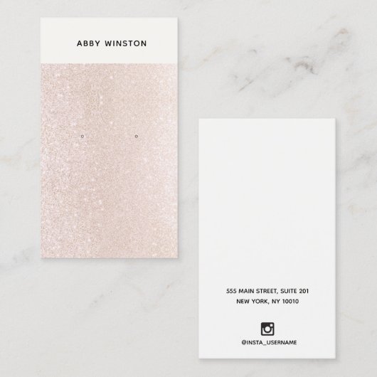 Champagne Pink Glitter Earring Display Visitekaartje (Voorkant / Achterkant)