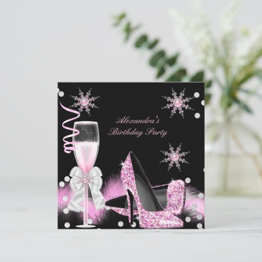 Champagne Pink High Heels Birthday Party Kaart (Staand voorkant)