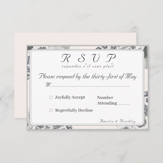 Champagne-Pink Lace Wedding Response Kaart (Voorkant / Achterkant)