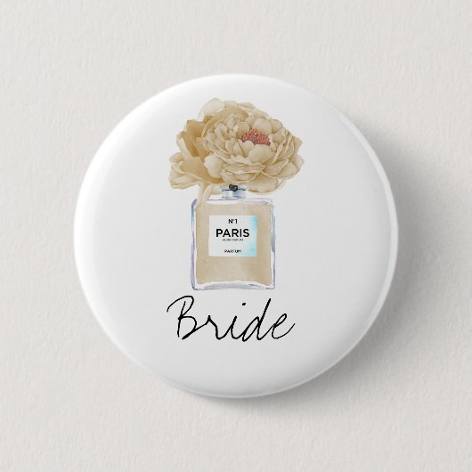 Champagne Pioenrozen & Parfum Bruid Ronde Button 5,7 Cm (Voorkant)
