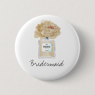 Champagne Pioenrozen & Parfum Bruidsmeisje Ronde Button 5,7 Cm