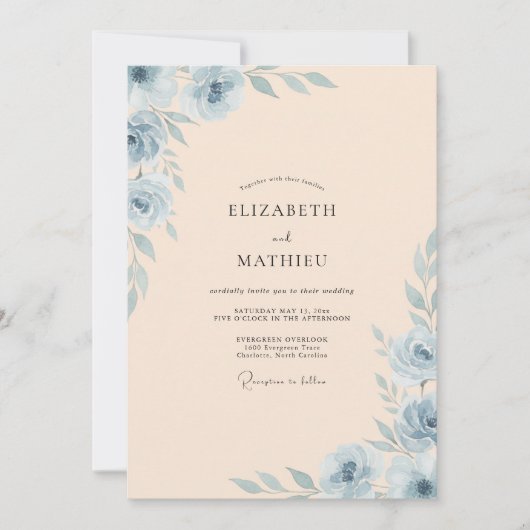 Champagne Poeder Blad Bruiloft Kaart (Voorkant)