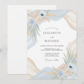 Champagne Poeder Blauw Eucalyptus Bruiloft Kaart (Voorkant / Achterkant)