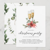 Champagne Poinsettia en Greenery Kerstparty Kaart (Voorkant / Achterkant)