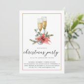 Champagne Poinsettia en Greenery Kerstparty Kaart (Staand voorkant)