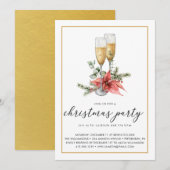 Champagne Poinsettia en Greenery Kerstparty Kaart (Voorkant / Achterkant)