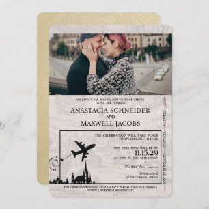 Champagne Polen Paspoort Huwelijksuitnodiging Kaart