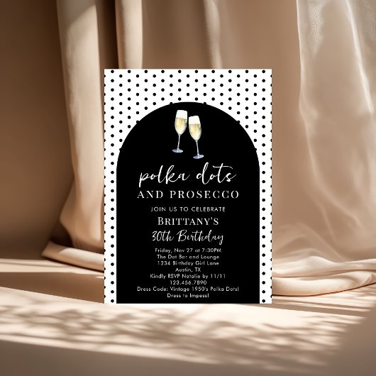 Champagne Polka Dots and Prosecco Birthday Party Kaart