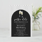 Champagne Polka Dots and Prosecco Birthday Party Kaart (Staand voorkant)