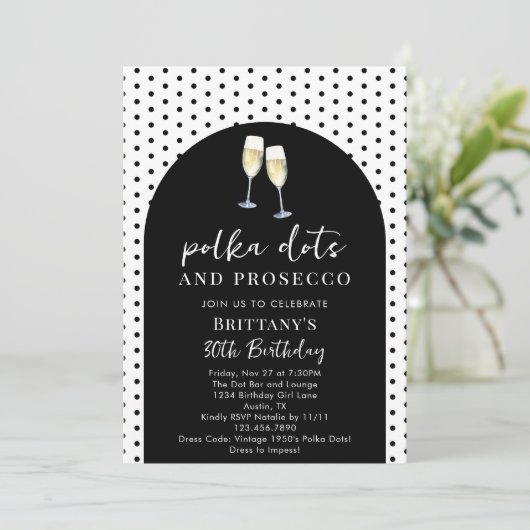 Champagne Polka Dots and Prosecco Birthday Party Kaart (Staand voorkant)