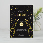 Champagne Pop | Nieuwe jaren Eve Partij Folie Uitnodiging (Staand Voorkant)