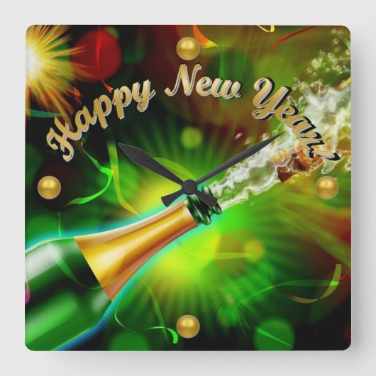 Champagne Pop Vierkante Klok (Voorkant)