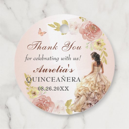 Champagne Prinses Jurk Quinceañera Verjaardag Bedankjes Labels (Achterkant)