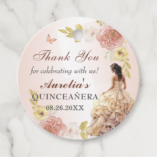 Champagne Prinses Jurk Quinceañera Verjaardag Bedankjes Labels (Voorkant)