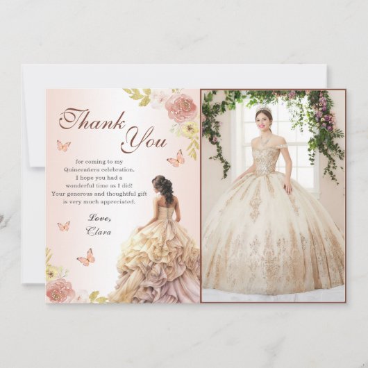 Champagne Prinses Jurk Quinceañera Verjaardag Bedankkaart (Voorkant)