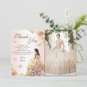 Champagne Prinses Jurk Quinceañera Verjaardag Bedankkaart (Staand voorkant)