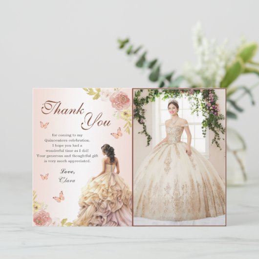 Champagne Prinses Jurk Quinceañera Verjaardag Bedankkaart (Staand voorkant)