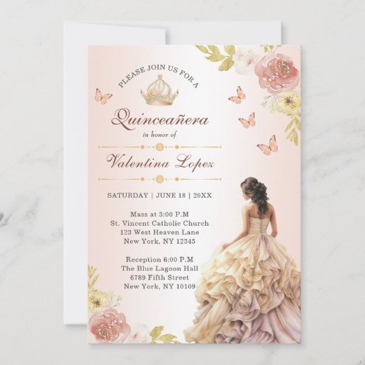 Champagne Prinses Jurk Quinceañera Verjaardag Kaart (Voorkant)