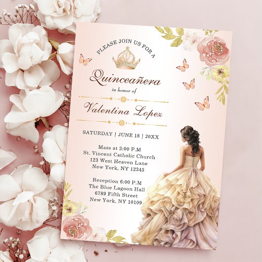 Champagne Prinses Jurk Quinceañera Verjaardag Kaart