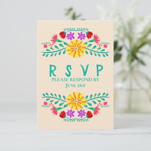 Champagne Quinceanera Mexicaanse Fiesta Party RSVP Kaartje (Staand voorkant)
