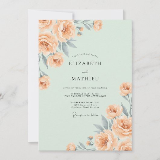 Champagne Ranunculus Mint Eucalyptus Bruiloft Kaart (Voorkant)