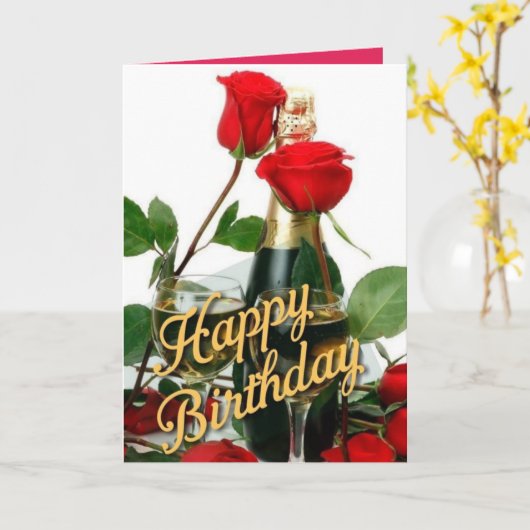 Champagne & Red Roses Verjaardag Kaart (Gele Bloem)