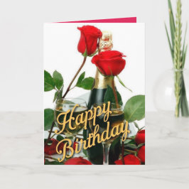Champagne & Red Roses Verjaardag Kaart
