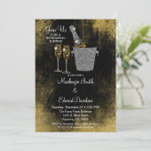 Champagne Rehearsal Dinner Invitation Black Gold Kaart (Staand voorkant)