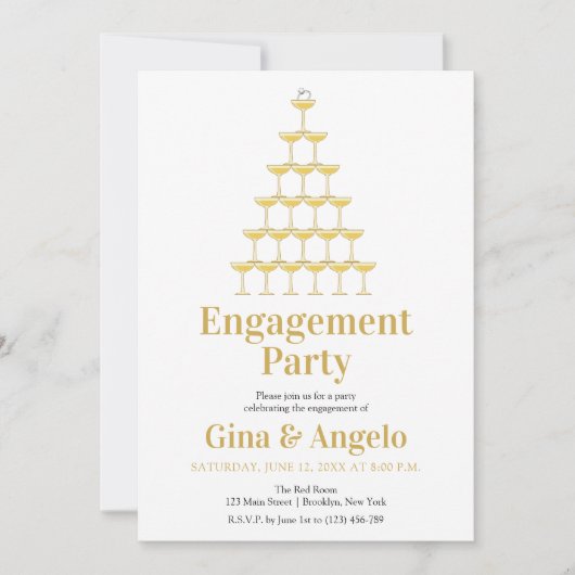 Champagne Retro stijl verlovingsfeest Kaart (Voorkant)