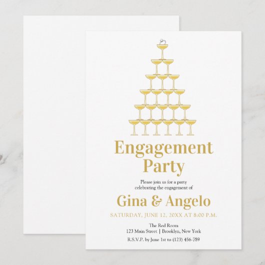 Champagne Retro stijl verlovingsfeest Kaart (Voorkant / Achterkant)