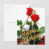 Champagne & Rode Rozen Verjaardagsansichtkaart Briefkaart (Voorkant / Achterkant)