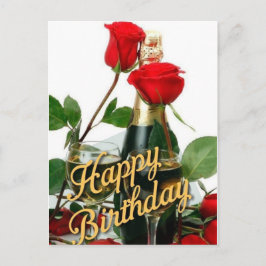 Champagne & Rode Rozen Verjaardagskaart Briefkaart