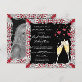 Champagne Rood Hart Verloving Feest Kaart