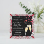 Champagne Rood Hart Verloving Feest Kaart (Staand voorkant)