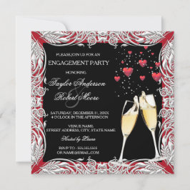 Champagne Rood Hart Verloving Feest Kaart