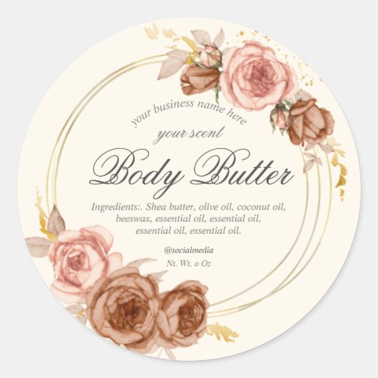 champagne roos body butter ronde sticker (Voorkant)